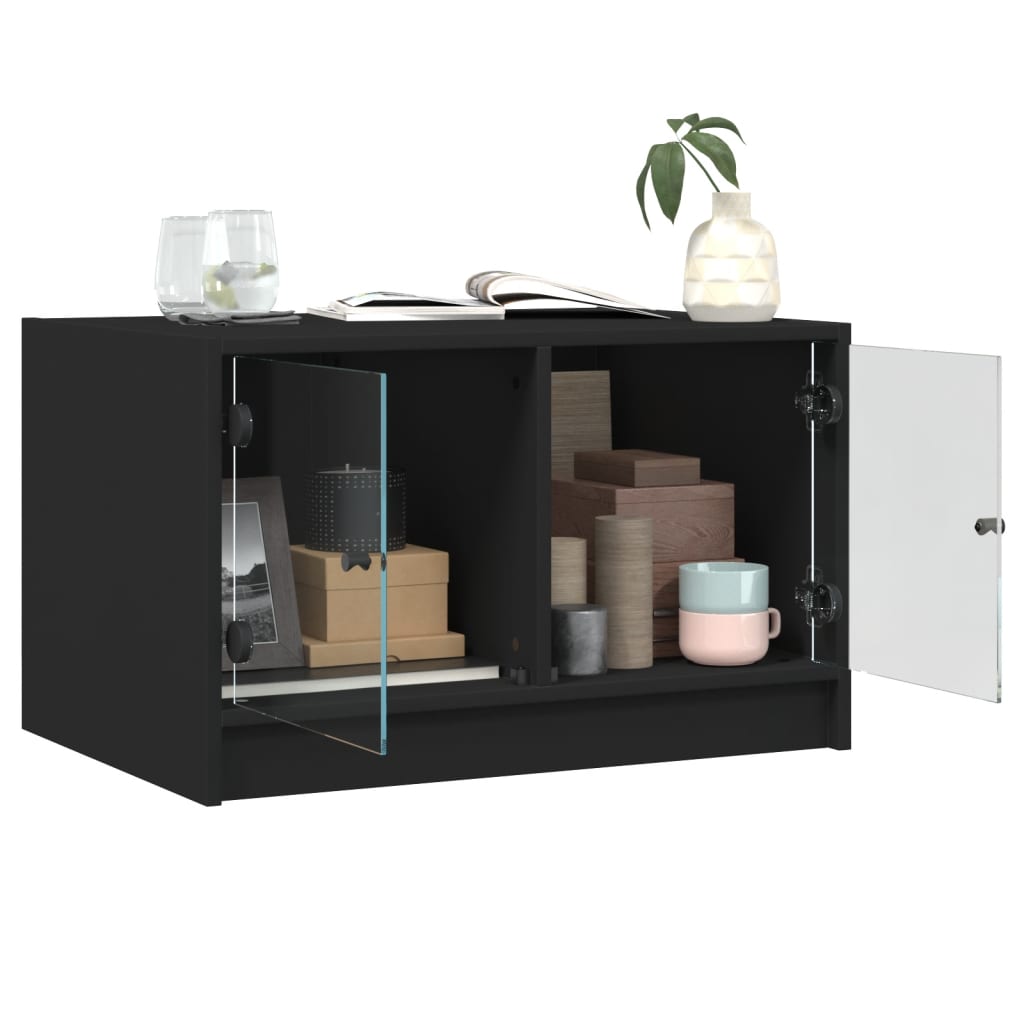 vidaXL Coffee Table with Glass Doors Black 68x50x42 cm