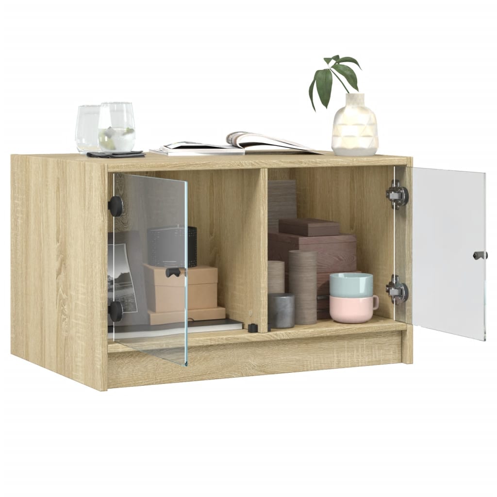 vidaXL Coffee Table with Glass Doors Sonoma Oak 68x50x42 cm