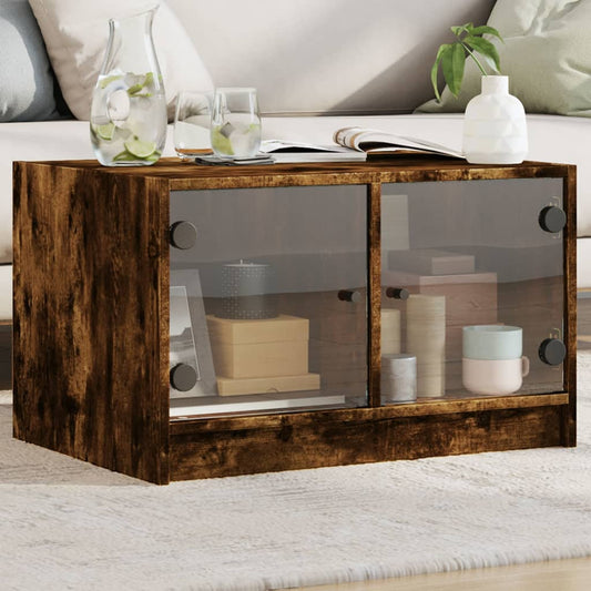 vidaXL Coffee Table with Glass Doors Smoked Oak 68x50x42 cm