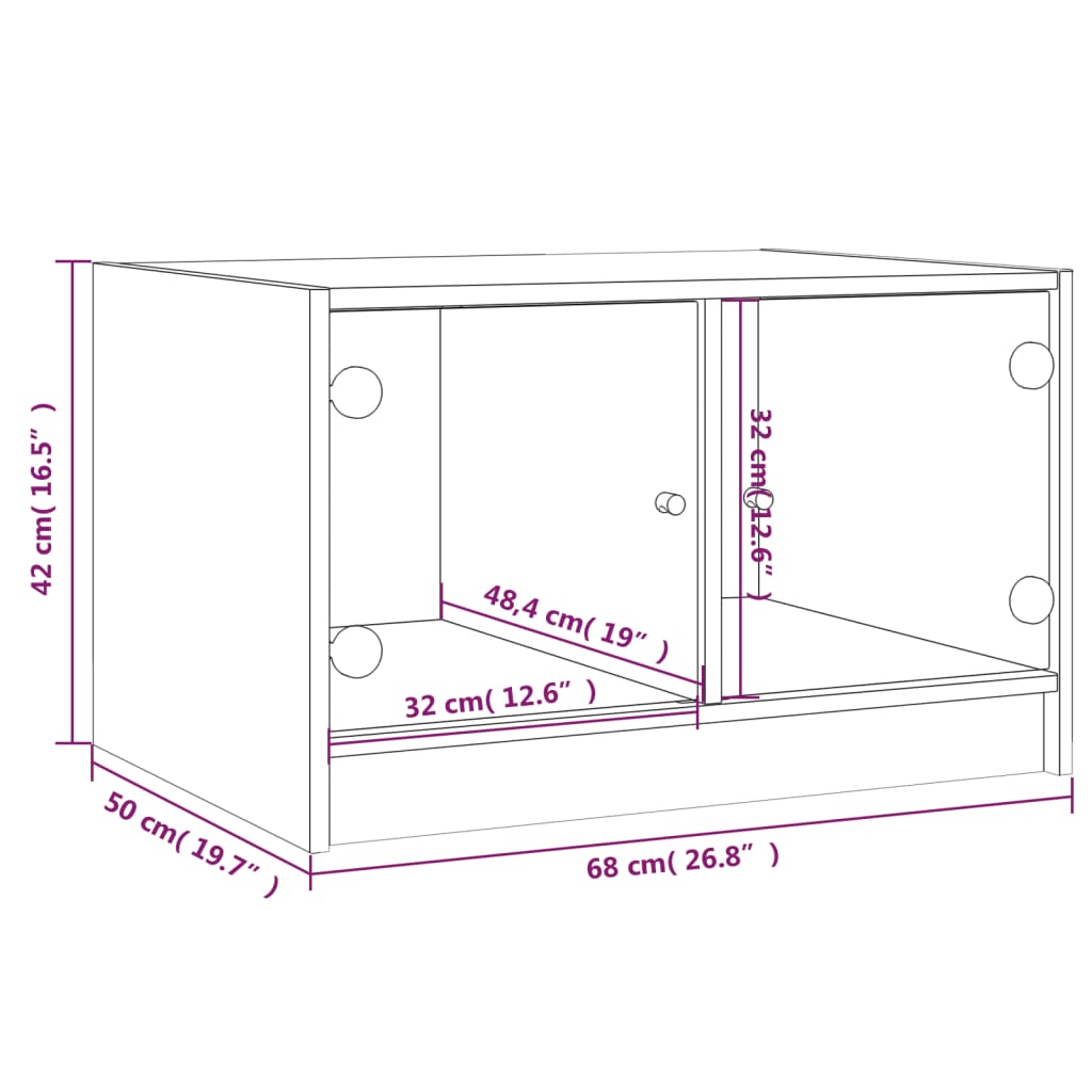 vidaXL Coffee Table with Glass Doors Grey Sonoma 68x50x42 cm