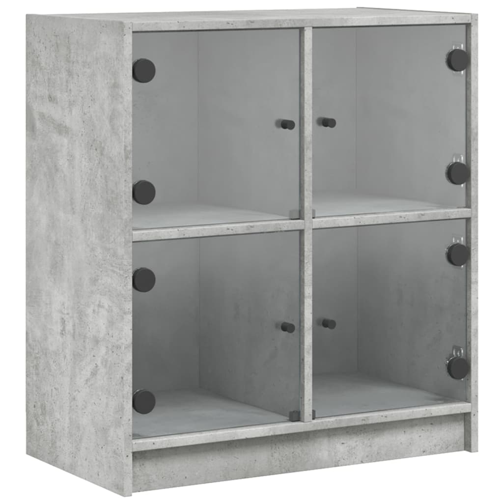 vidaXL Side Cabinet with Glass Doors Concrete Grey 68x37x75,5 cm