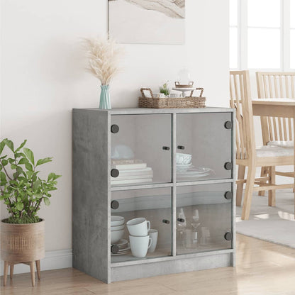 vidaXL Side Cabinet with Glass Doors Concrete Grey 68x37x75,5 cm
