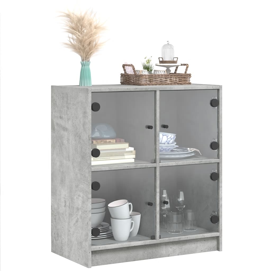 vidaXL Side Cabinet with Glass Doors Concrete Grey 68x37x75,5 cm