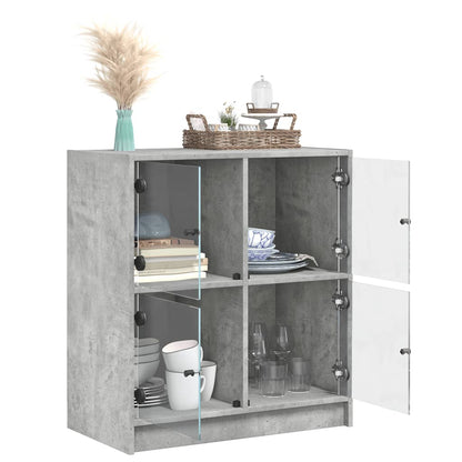 vidaXL Side Cabinet with Glass Doors Concrete Grey 68x37x75,5 cm