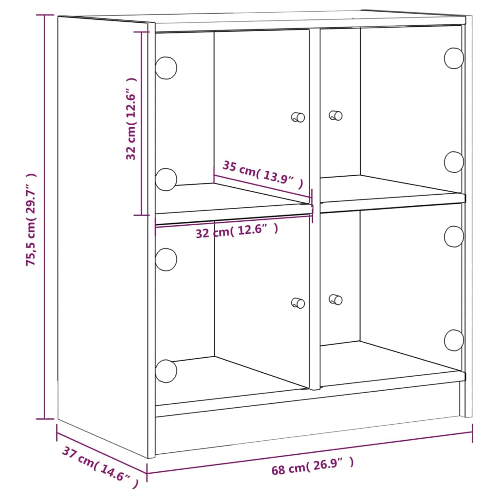 vidaXL Side Cabinet with Glass Doors Concrete Grey 68x37x75,5 cm