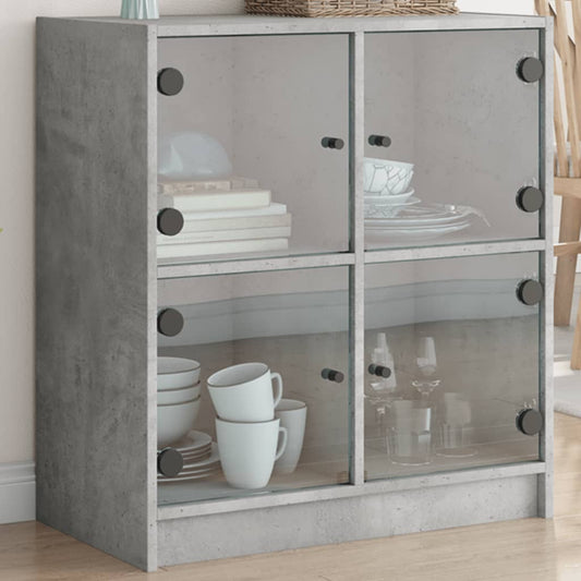 vidaXL Side Cabinet with Glass Doors Concrete Grey 68x37x75,5 cm