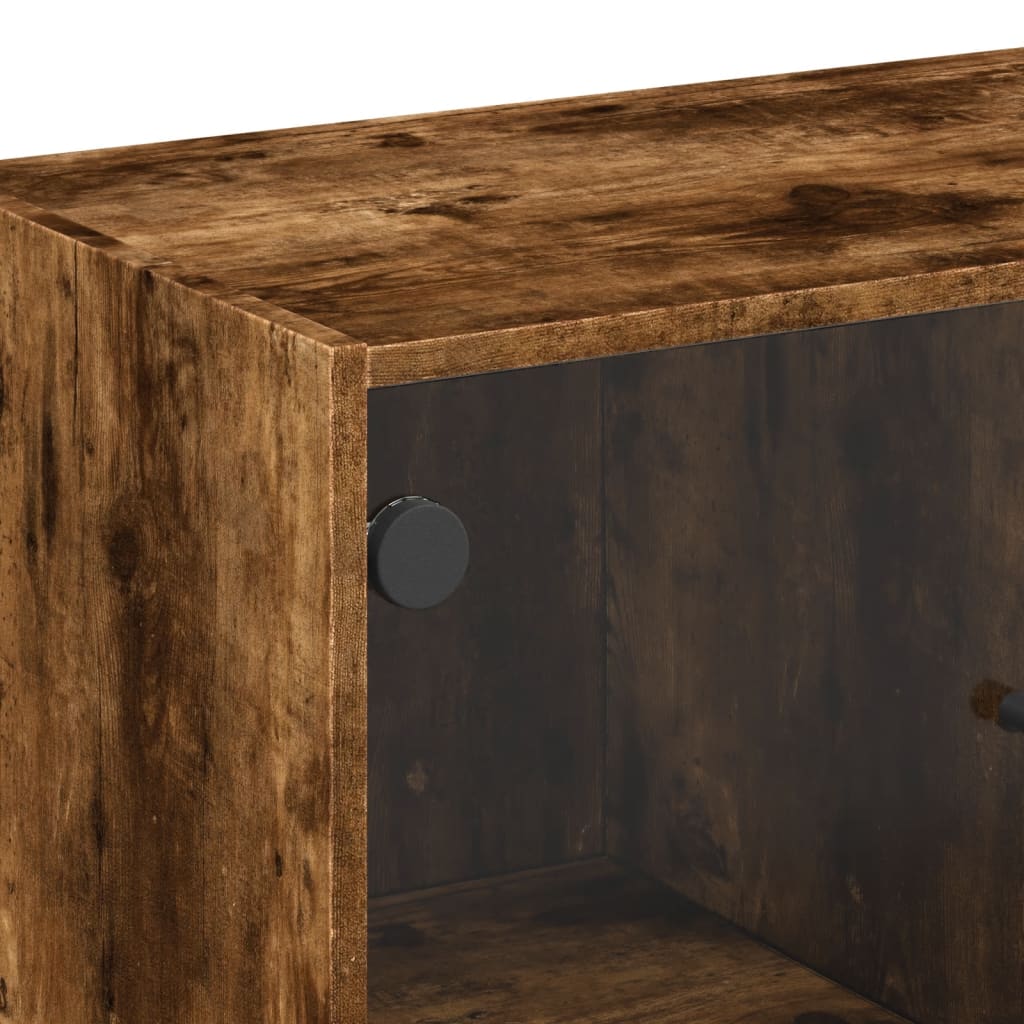 vidaXL Side Cabinet with Glass Doors Smoked Oak 68x37x75.5 cm