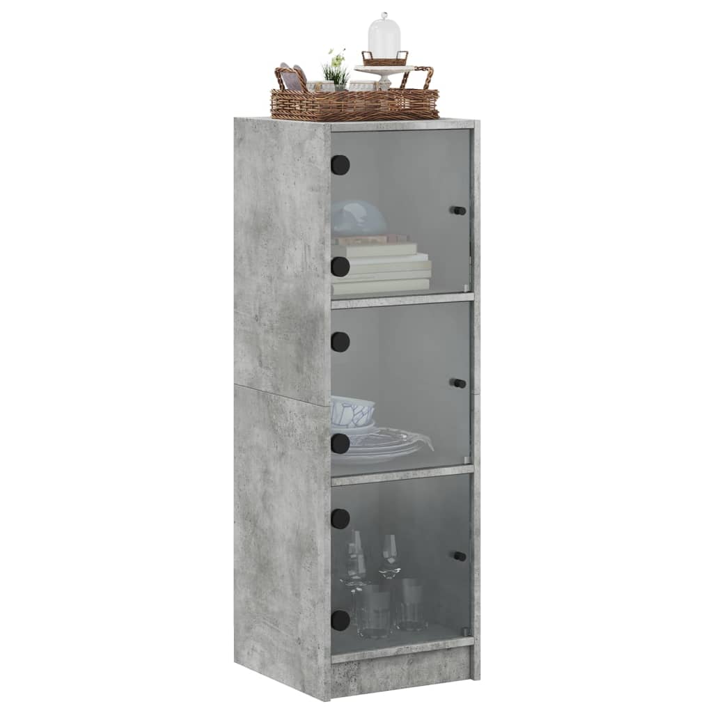 vidaXL Highboard with Glass Doors Concrete Grey 35x37x109 cm