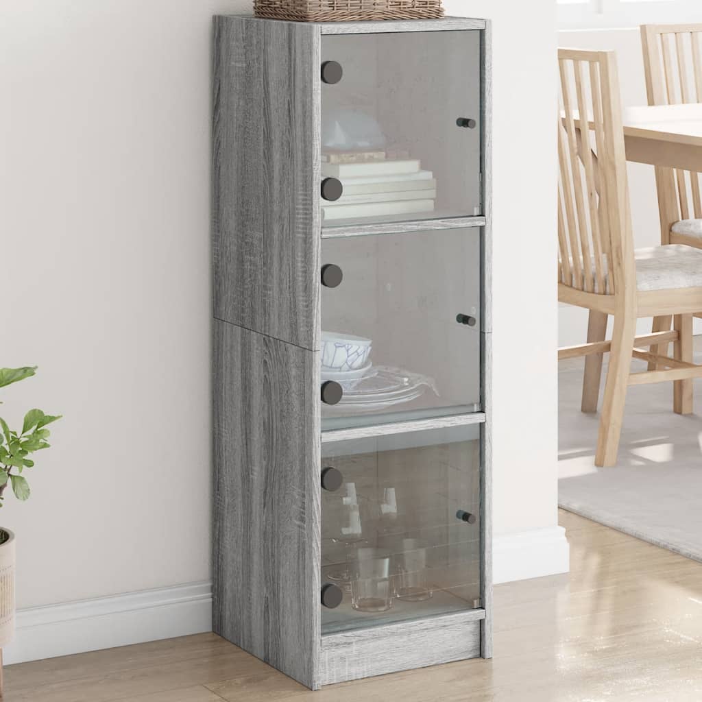 vidaXL Highboard with Glass Doors Grey Sonoma 35x37x109 cm