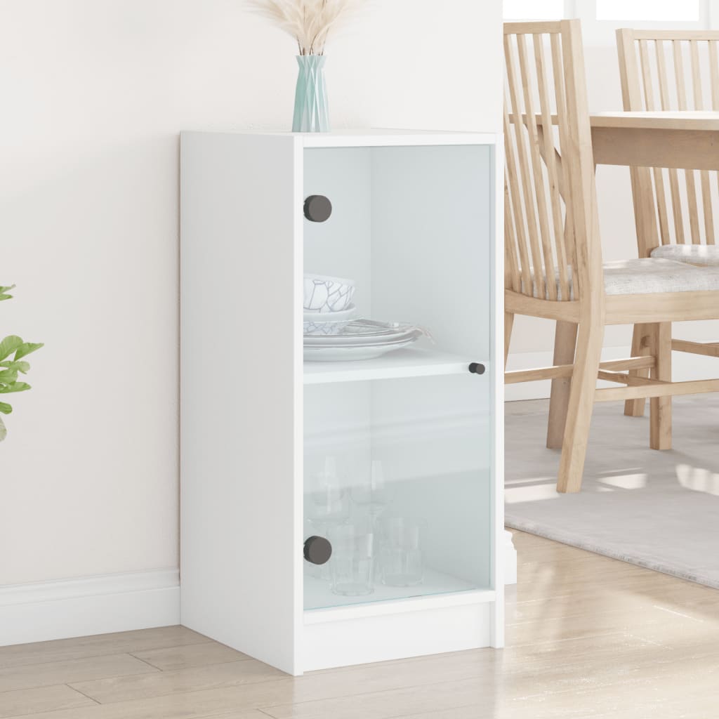 vidaXL Side Cabinet with Glass Doors White 35x37x75,5 cm