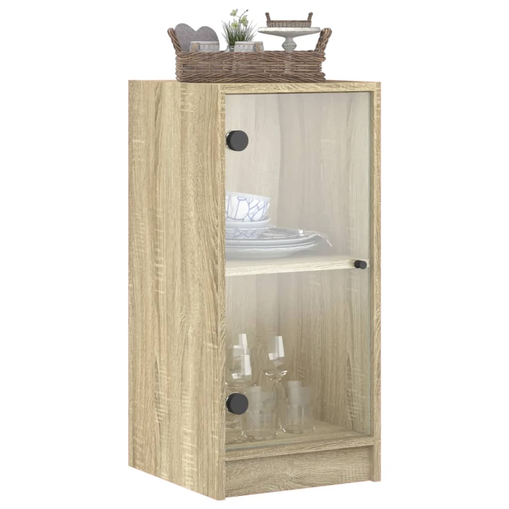 vidaXL Side Cabinet with Glass Doors Sonoma Oak 35x37x75,5 cm