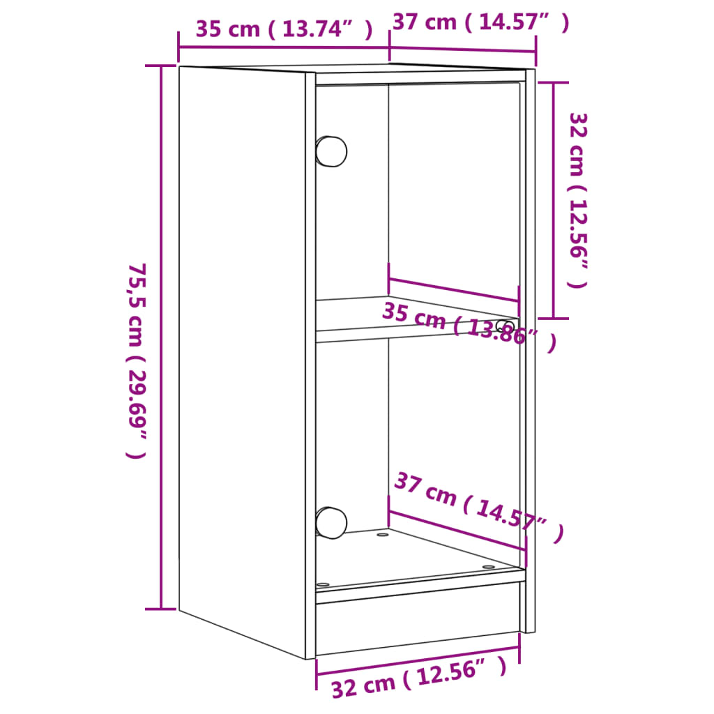vidaXL Side Cabinet with Glass Doors Sonoma Oak 35x37x75.5 cm