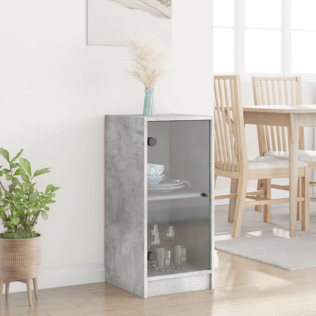 vidaXL Side Cabinet with Glass Doors Concrete Grey 35x37x75,5 cm