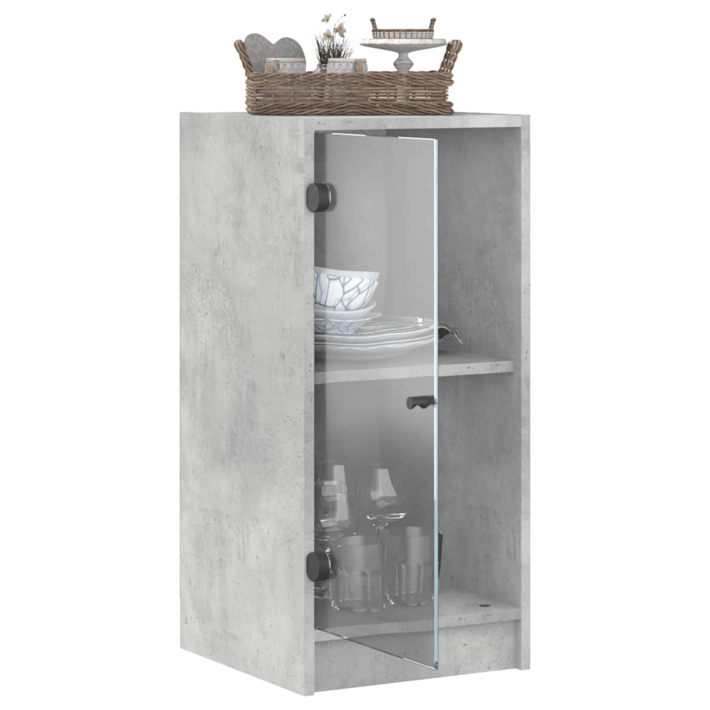 vidaXL Side Cabinet with Glass Doors Concrete Grey 35x37x75,5 cm