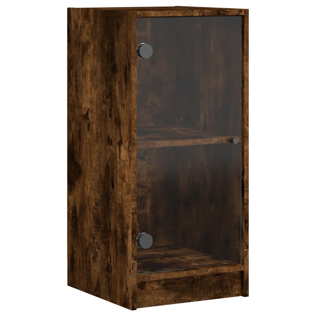 vidaXL Side Cabinet with Glass Doors Smoked Oak 35x37x75,5 cm