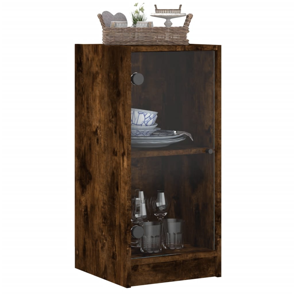 vidaXL Side Cabinet with Glass Doors Smoked Oak 35x37x75,5 cm