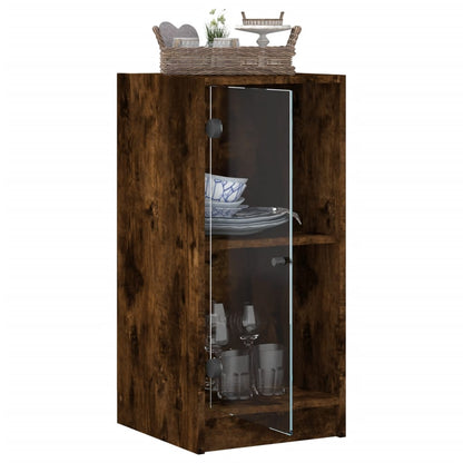 vidaXL Side Cabinet with Glass Doors Smoked Oak 35x37x75,5 cm