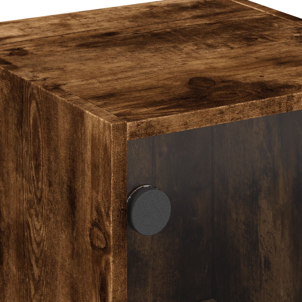 vidaXL Side Cabinet with Glass Doors Smoked Oak 35x37x75,5 cm