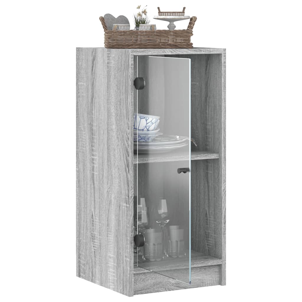 vidaXL Side Cabinet with Glass Doors Grey Sonoma 35x37x75,5 cm