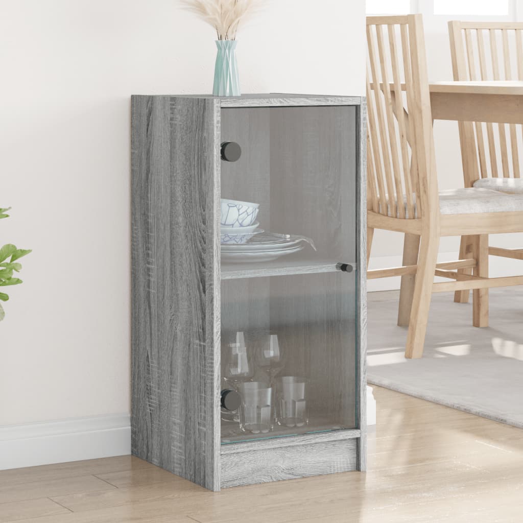 vidaXL Side Cabinet with Glass Doors Grey Sonoma 35x37x75,5 cm
