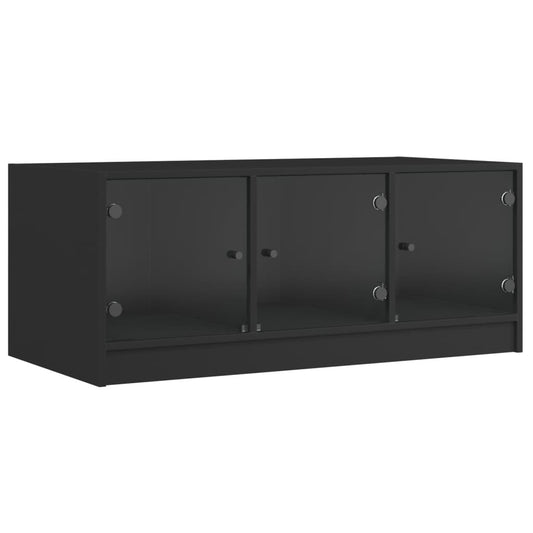 vidaXL Coffee Table with Glass Doors Black 102x50x42 cm