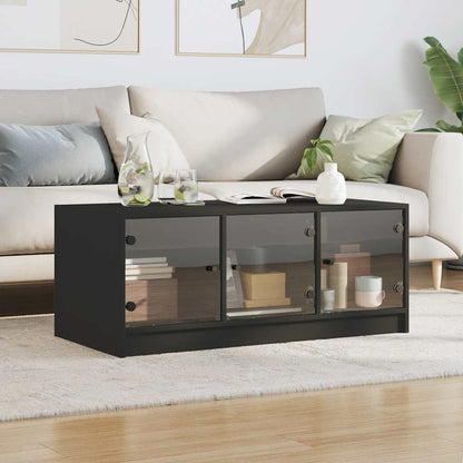 vidaXL Coffee Table with Glass Doors Black 102x50x42 cm