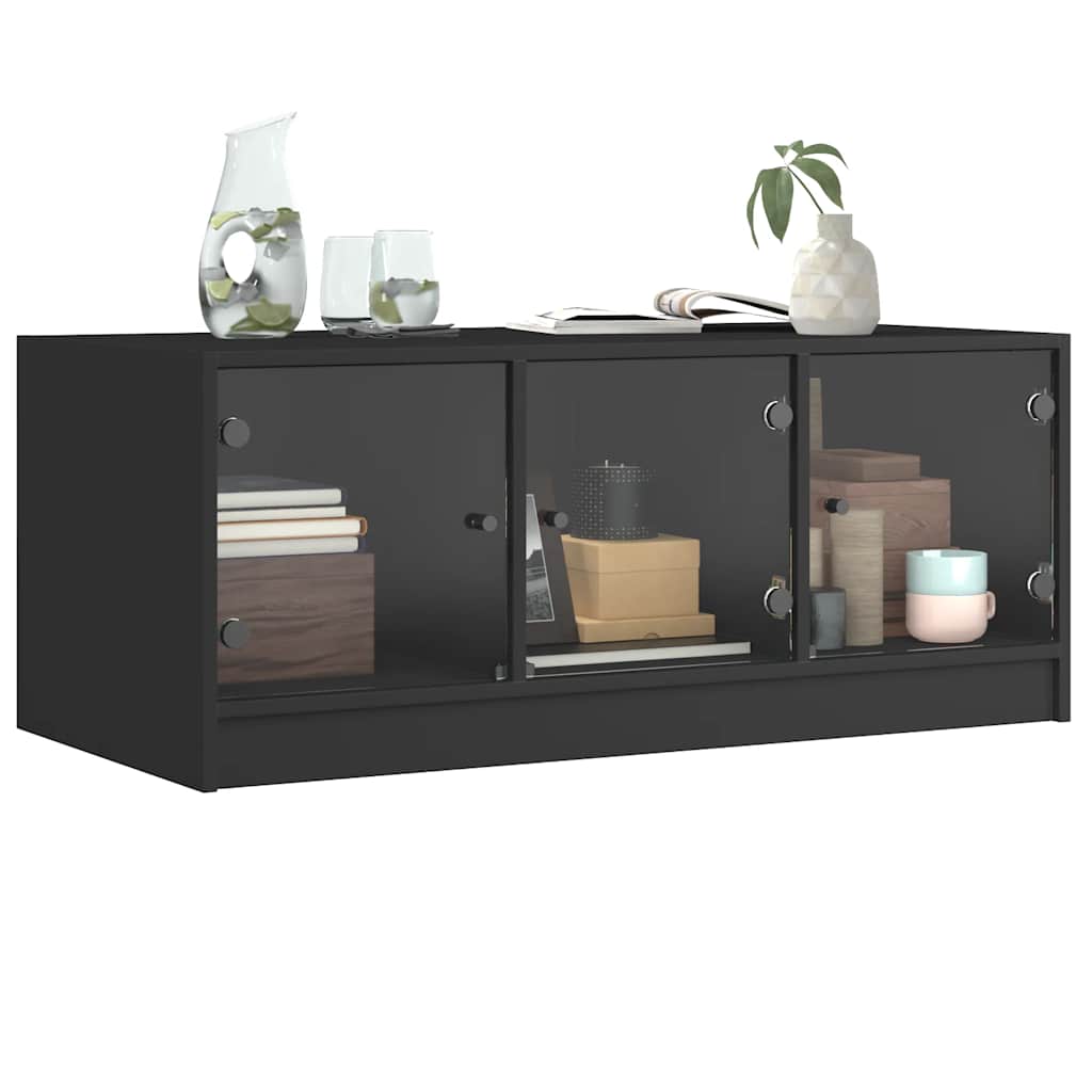 vidaXL Coffee Table with Glass Doors Black 102x50x42 cm