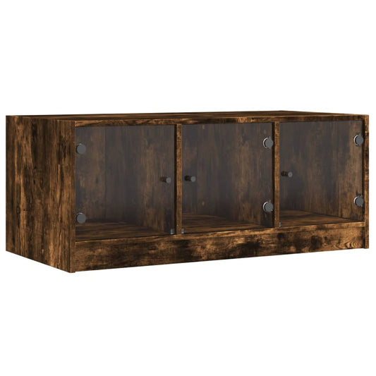 vidaXL Coffee Table with Glass Doors Smoked Oak 102x50x42 cm