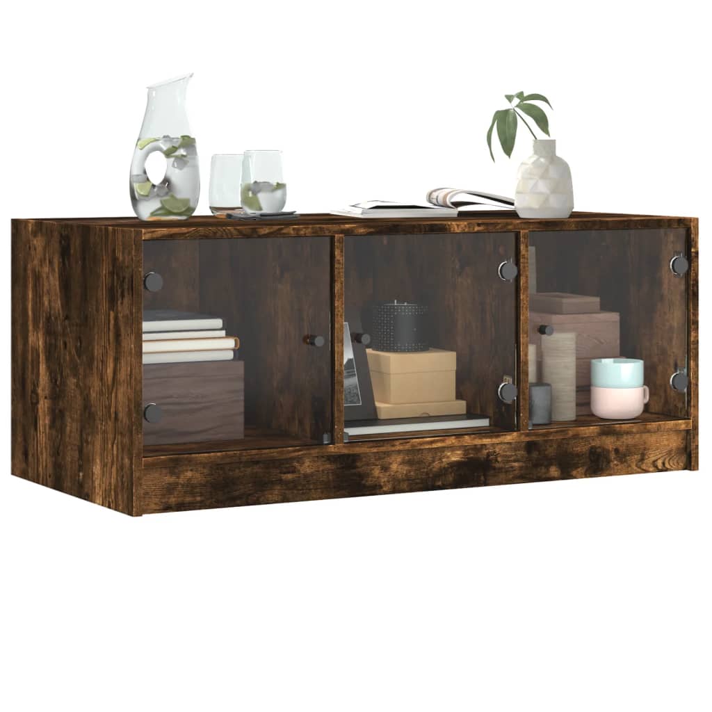 vidaXL Coffee Table with Glass Doors Smoked Oak 102x50x42 cm