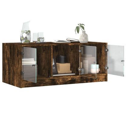 vidaXL Coffee Table with Glass Doors Smoked Oak 102x50x42 cm