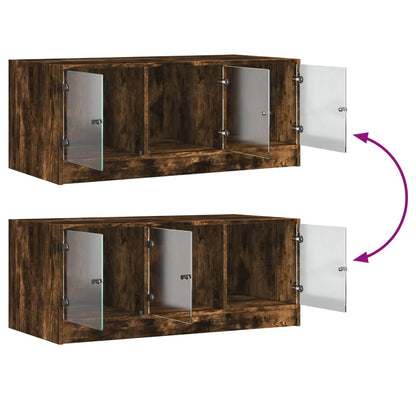 vidaXL Coffee Table with Glass Doors Smoked Oak 102x50x42 cm