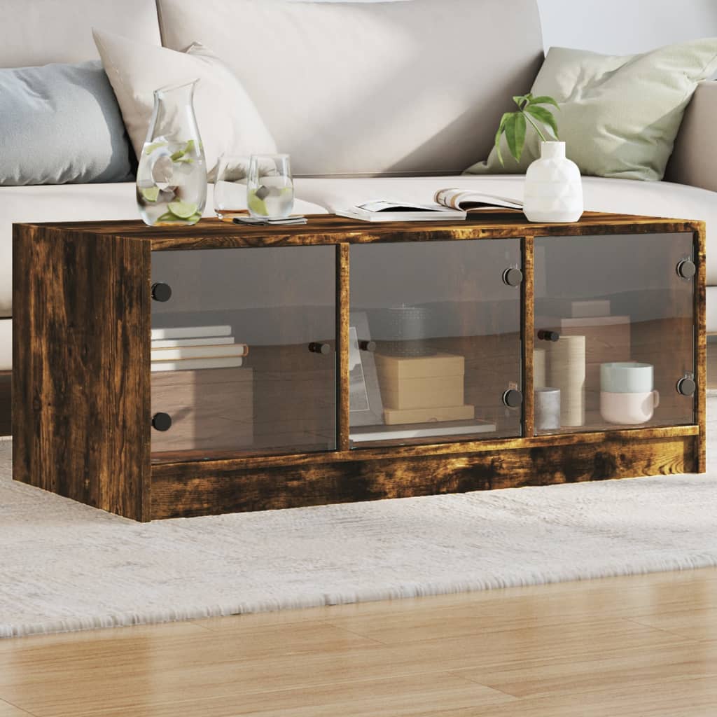 vidaXL Coffee Table with Glass Doors Smoked Oak 102x50x42 cm