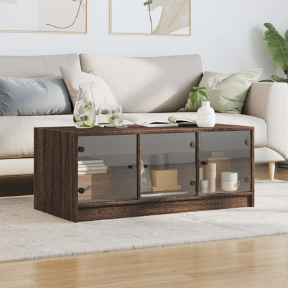 vidaXL Coffee Table with Glass Doors Brown Oak 102x50x42 cm