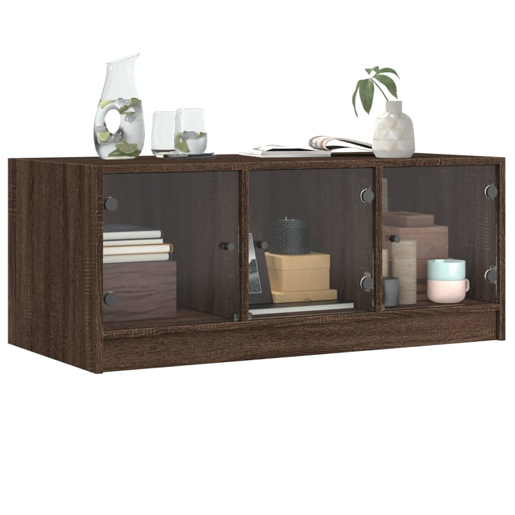 vidaXL Coffee Table with Glass Doors Brown Oak 102x50x42 cm