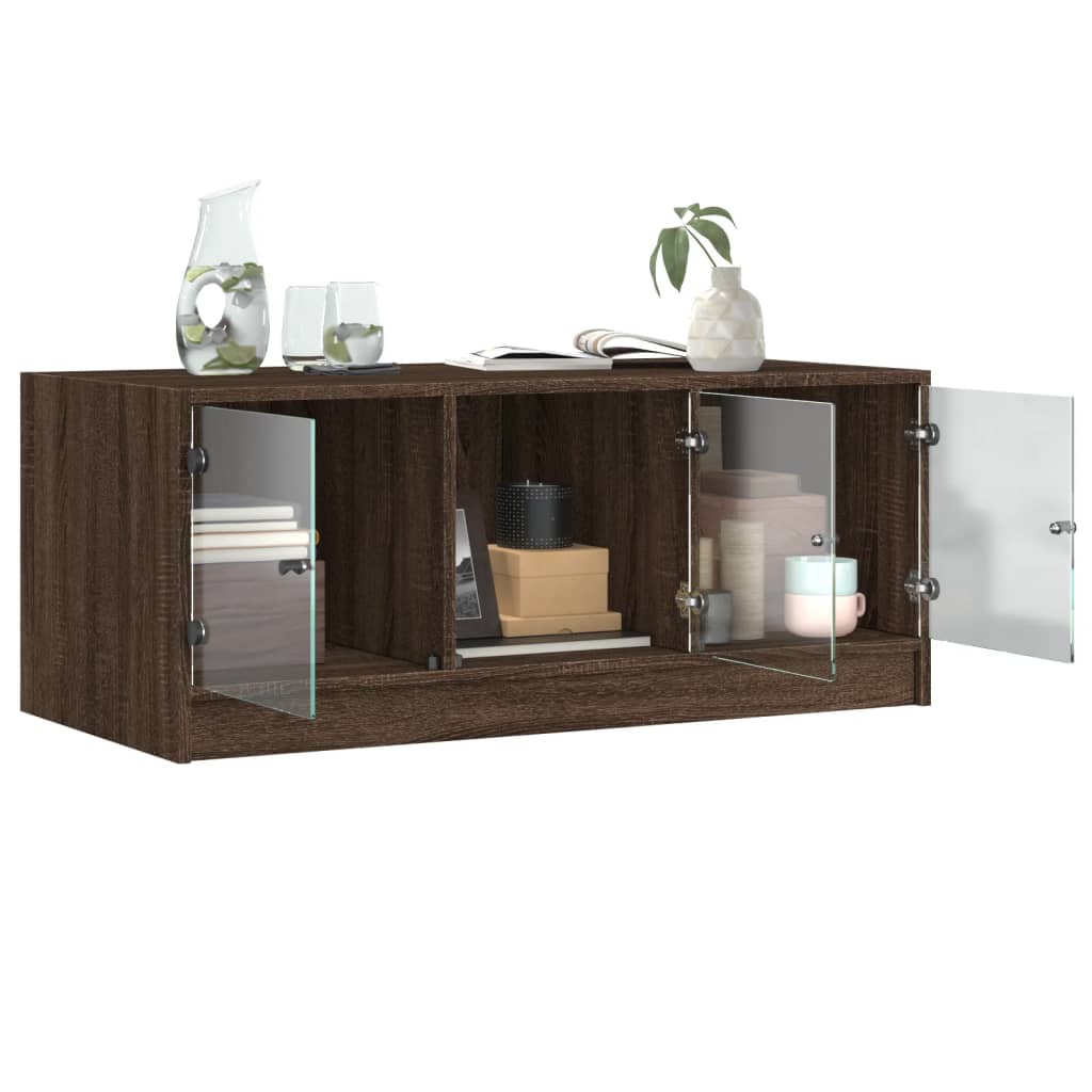 vidaXL Coffee Table with Glass Doors Brown Oak 102x50x42 cm