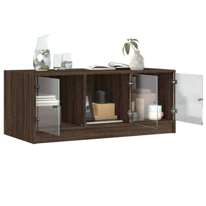 vidaXL Coffee Table with Glass Doors Brown Oak 102x50x42 cm