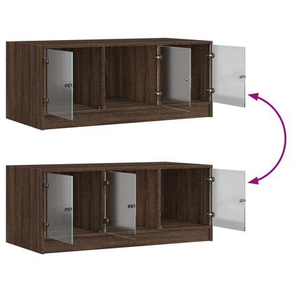 vidaXL Coffee Table with Glass Doors Brown Oak 102x50x42 cm