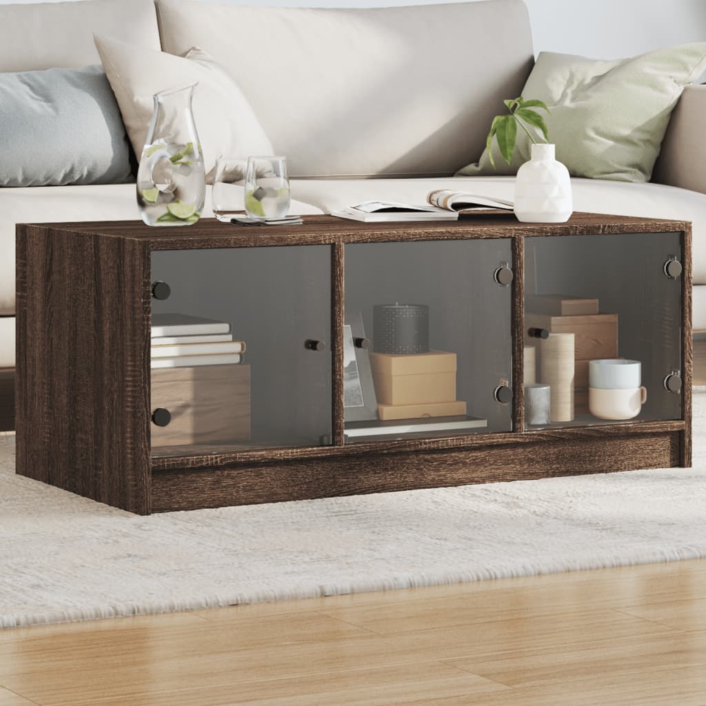 vidaXL Coffee Table with Glass Doors Brown Oak 102x50x42 cm