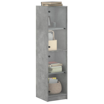 vidaXL Highboard with Glass Doors Concrete Grey 35x37x142 cm