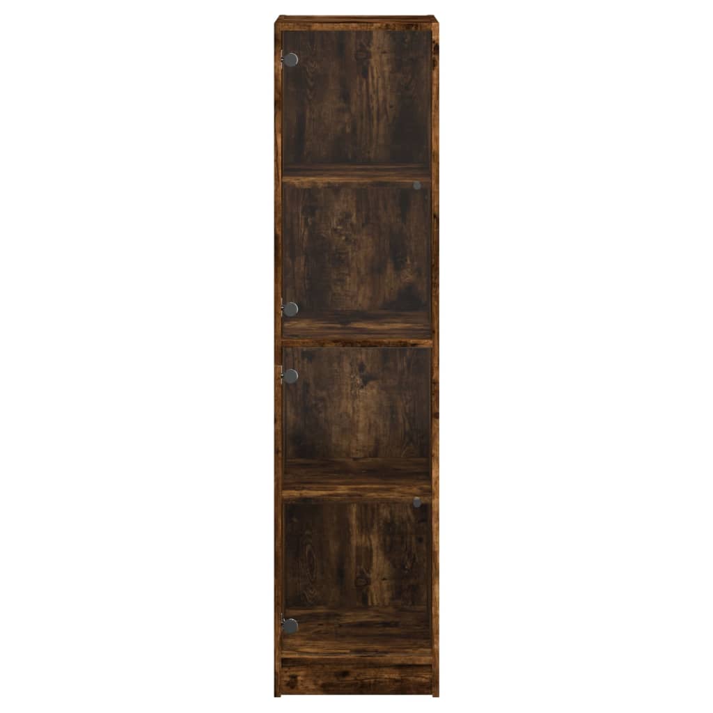 vidaXL Highboard with Glass Doors Smoked Oak 35x37x142 cm