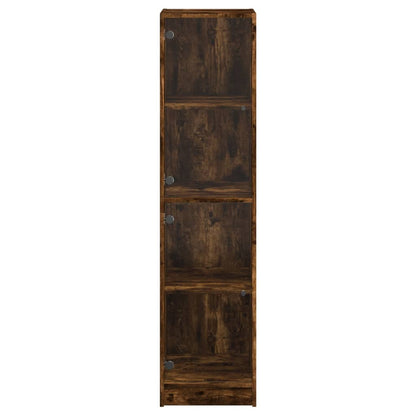 vidaXL Highboard with Glass Doors Smoked Oak 35x37x142 cm