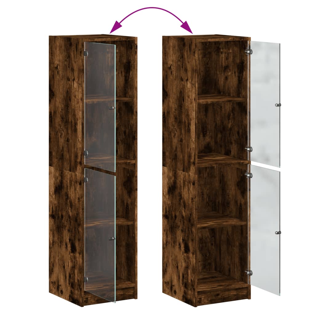 vidaXL Highboard with Glass Doors Smoked Oak 35x37x142 cm