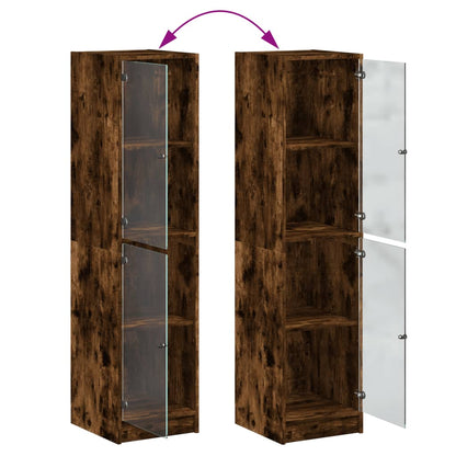 vidaXL Highboard with Glass Doors Smoked Oak 35x37x142 cm