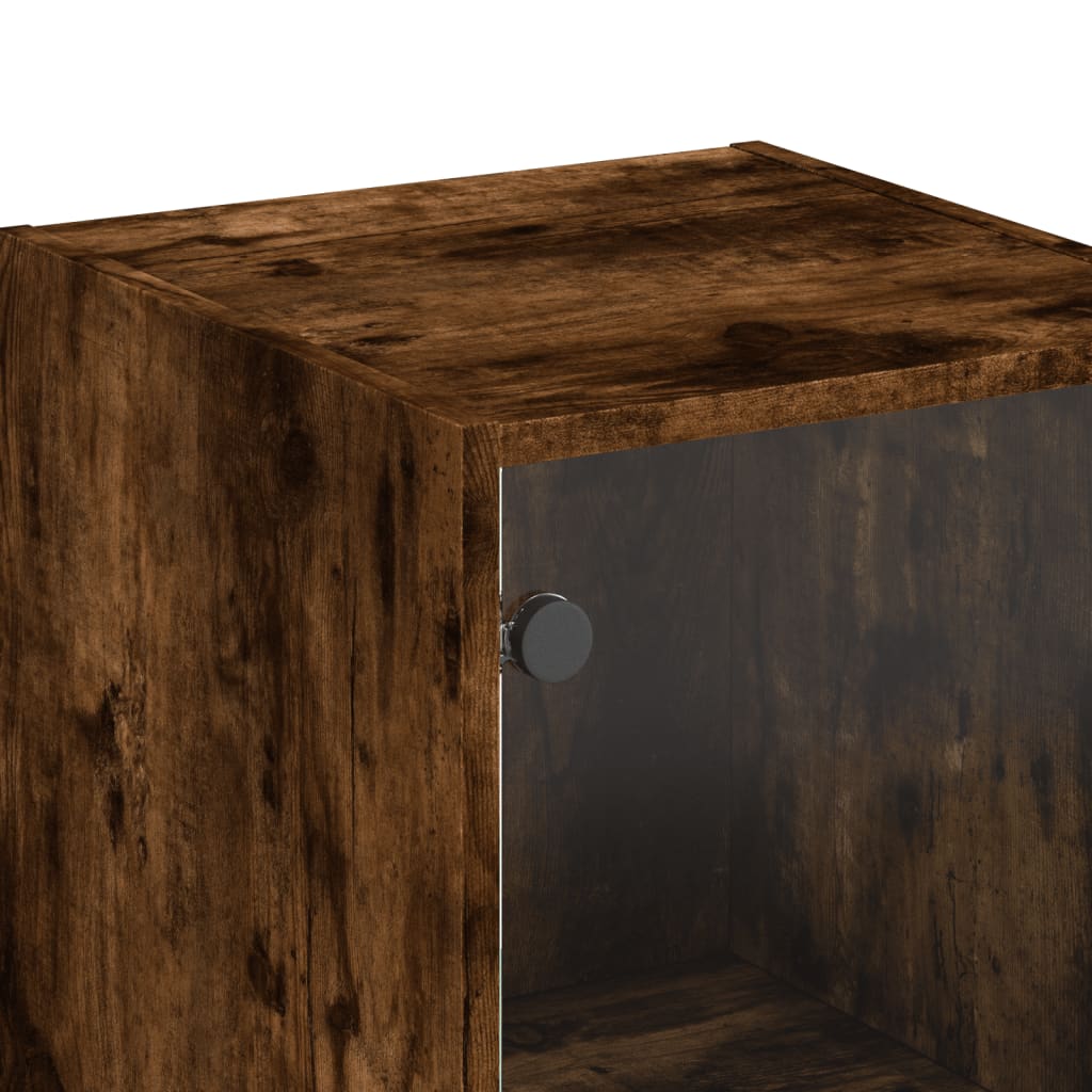 vidaXL Highboard with Glass Doors Smoked Oak 35x37x142 cm