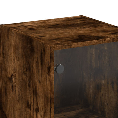 vidaXL Highboard with Glass Doors Smoked Oak 35x37x142 cm