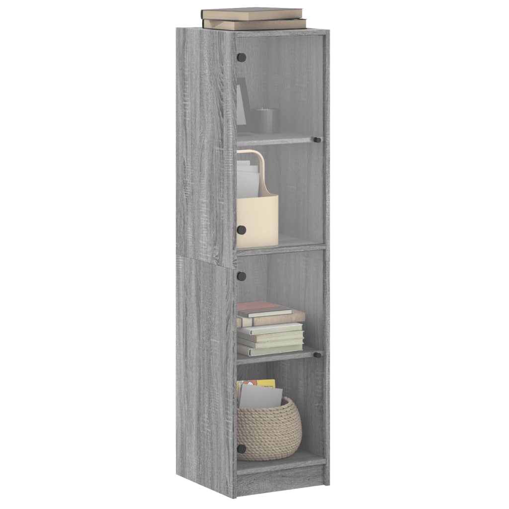 vidaXL Highboard with Glass Doors Grey Sonoma 35x37x142 cm