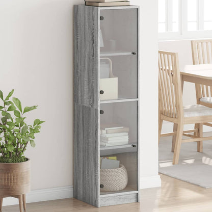 vidaXL Highboard with Glass Doors Grey Sonoma 35x37x142 cm