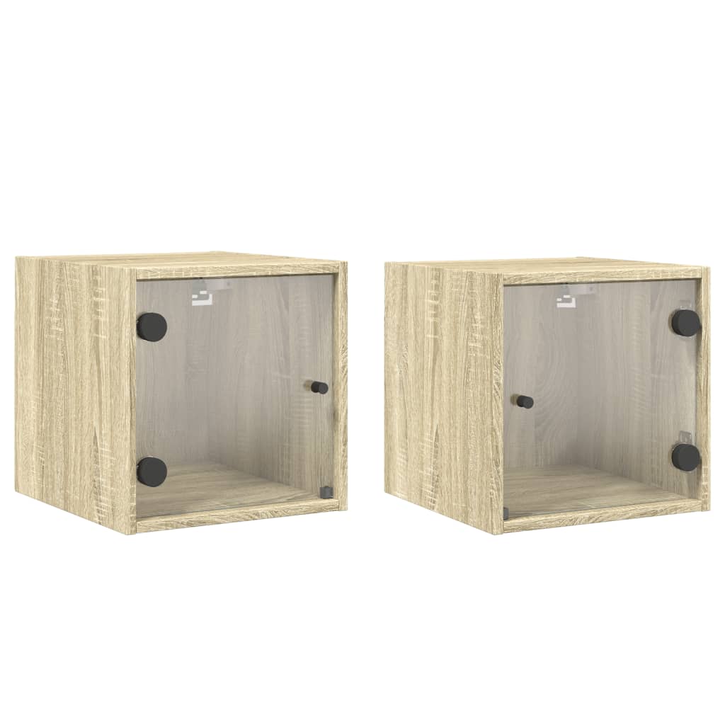 vidaXL Bedside Cabinets with Glass Doors 2 pcs Sonoma Oak 35x37x35 cm