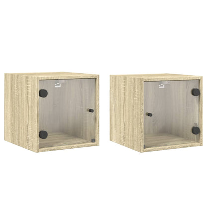 vidaXL Bedside Cabinets with Glass Doors 2 pcs Sonoma Oak 35x37x35 cm