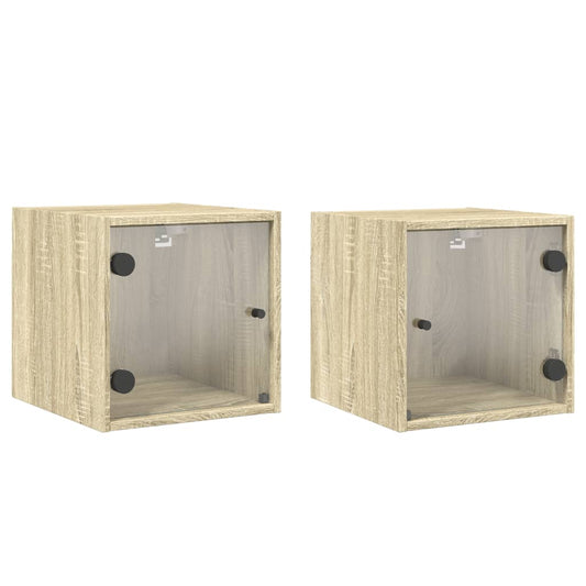 vidaXL Bedside Cabinets with Glass Doors 2 pcs Sonoma Oak 35x37x35 cm